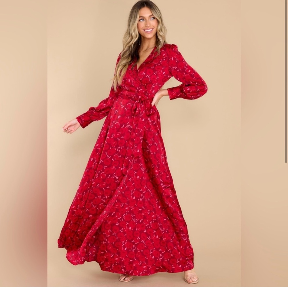 Red Dress red floral print maxi